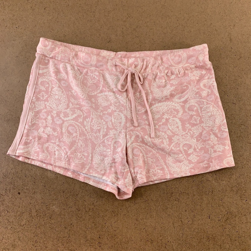 Lucky Brand Women's Size Medium Pink Paisley Knit Drawstring Lounge Shorts New